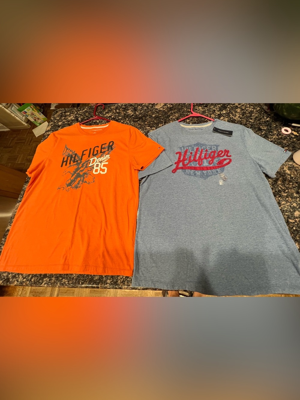 Tommy Hilfiger Men’s Short-Sleeve Graphic Tees - Orange & Heather Blue